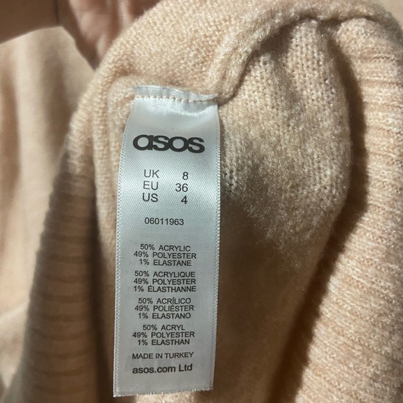 ASOS Light Pink Blush Long Sleeve Sweater Dress With Pockets US Size 4 / UK 8 - Picture 5 of 7